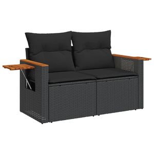 vidaXL Sofa ogrodowa z poduszkami, 2-osobowa, czarna, polirattan
