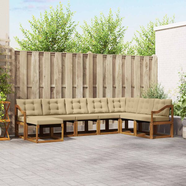 vidaXL Zestaw sof na zewnątrz z poduszką 8 pcs Naturalny i Beżowy