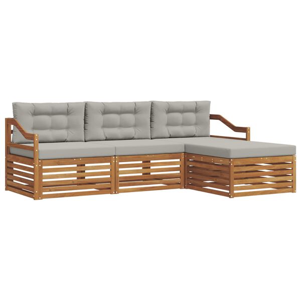 vidaXL Zestaw sof na zewnątrz z poduszką 4 pcs Naturalny i Jasny Szary