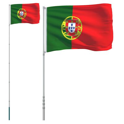 vidaXL Flaga Portugalii z masztem, 5,55 m, aluminium