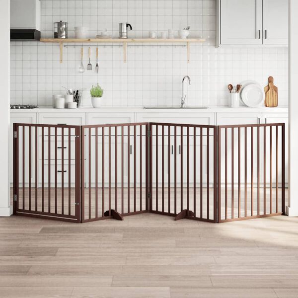 vidaXL Bramka dla psa z drzwiami składana 4 panele brązowa 320 cm drewno topolowe