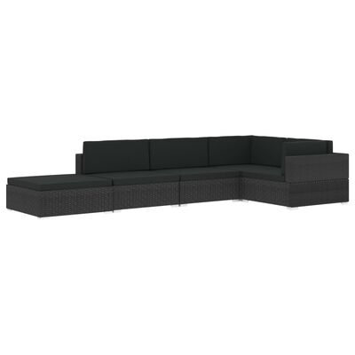 vidaXL Środkowa sofa z poduszką, 1 szt., polirattan, czarna