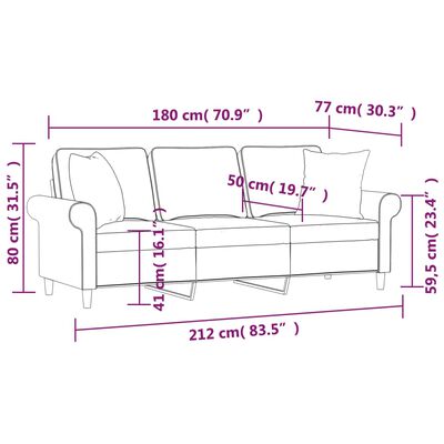 vidaXL 3-osobowa sofa wypoczynkowa z poduszkami, ciemnoszara, 180 cm