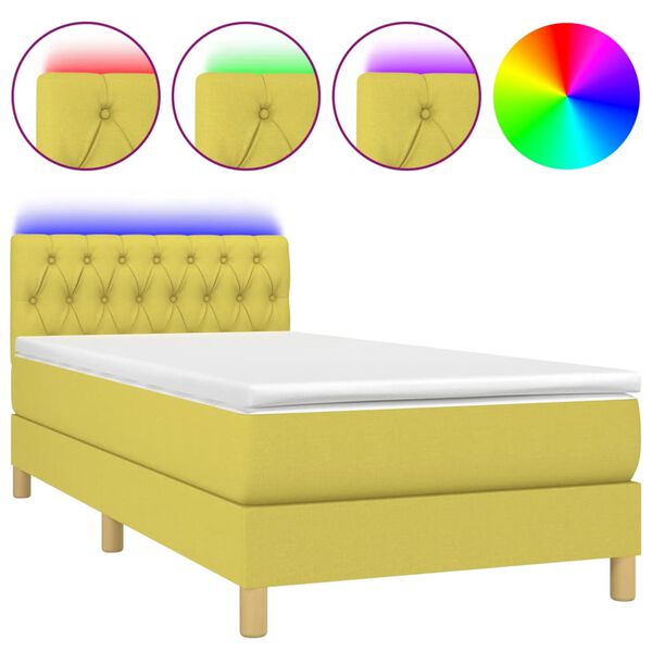 vidaXL Ł&oacute;żko kontynentalne z materacem, zielone, 90x190 cm, tkanina