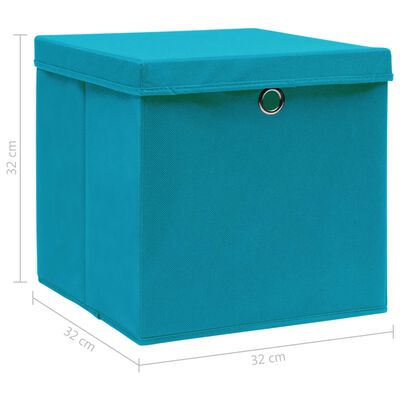 vidaXL Pudełka z pokrywami, 4 szt., błękitne, 32x32x32 cm, tkanina