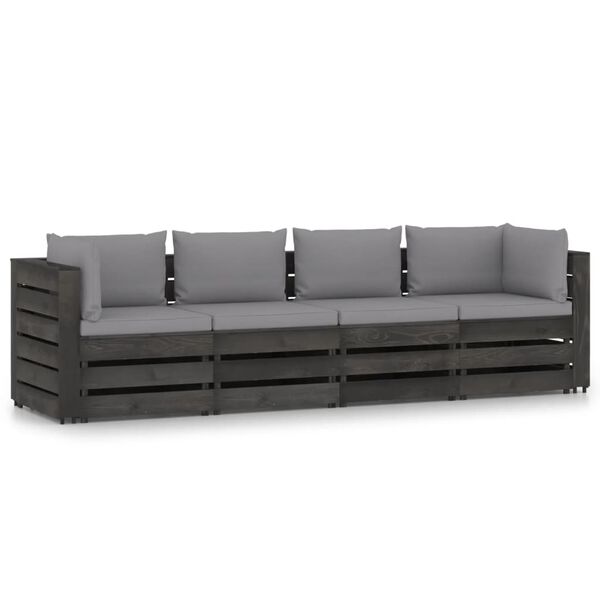 vidaXL Ogrodowa sofa 4-os z poduszkami, impregnowane na szaro drewno