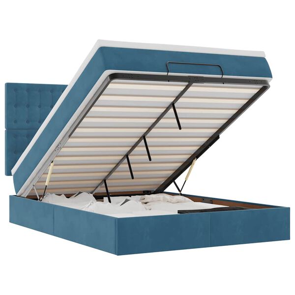 vidaXL Rama łóżka otomana z materacami, niebieska, 140x190 cm, aksamit