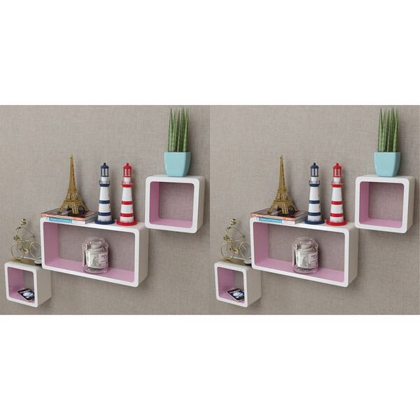 vidaXL P&oacute;łki ścienne kostki, 6 szt., biało-r&oacute;żowe