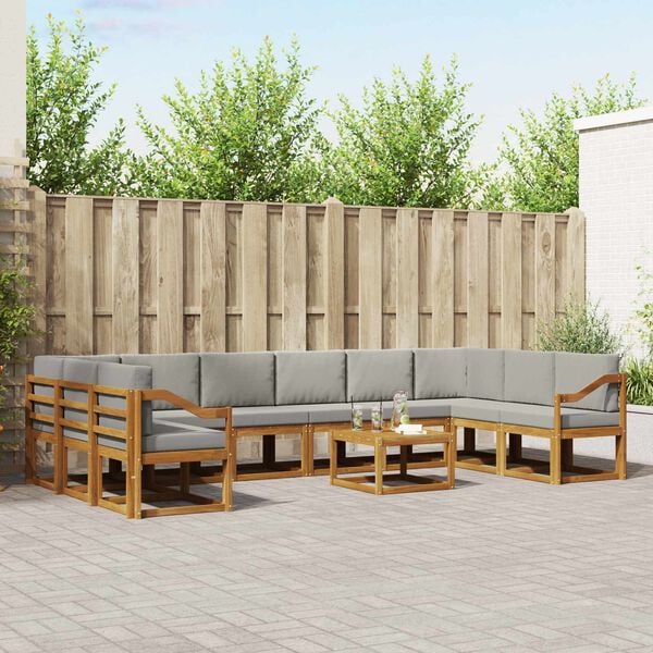vidaXL Zestaw sof na zewnątrz 11 pcs Naturalny i Jasny Szary