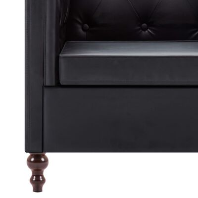 vidaXL Sofa 2-osobowa w stylu Chesterfield, sztuczna skóra, czarna
