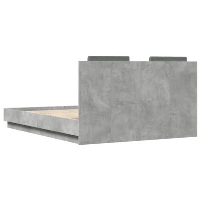 vidaXL Rama łóżka z wezgłowiem i LED, szarość betonu, 120x190 cm