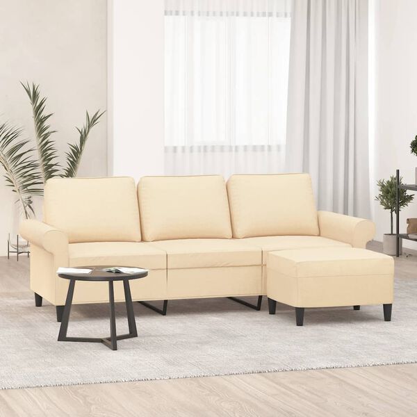 vidaXL Sofa 3-osobowa, kremowa, 180 cm, tapicerowana tkaniną