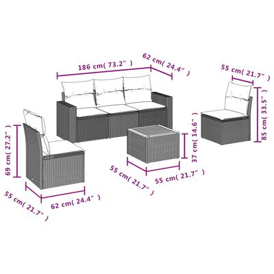 vidaXL 6-cz. zestaw mebli ogrodowych z poduszkami, beżowy, polirattan
