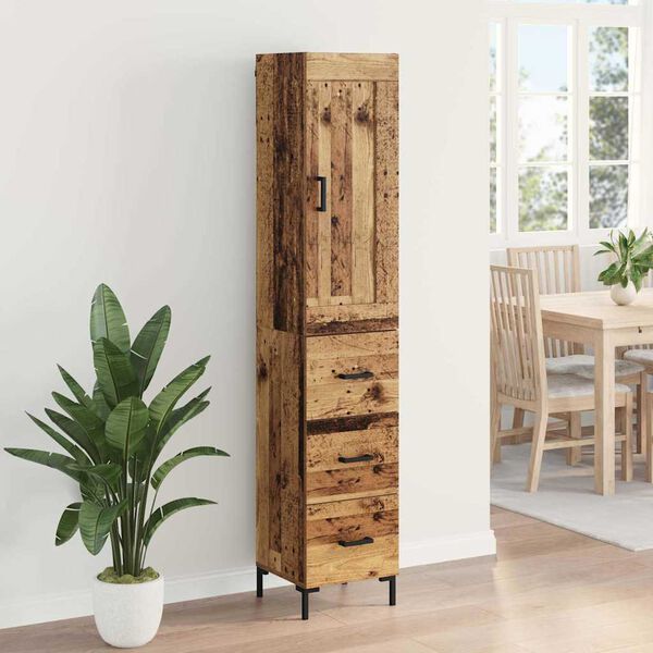 vidaXL Highboard z szufladą Stare drewno 34,5 x 34 x 180 cm