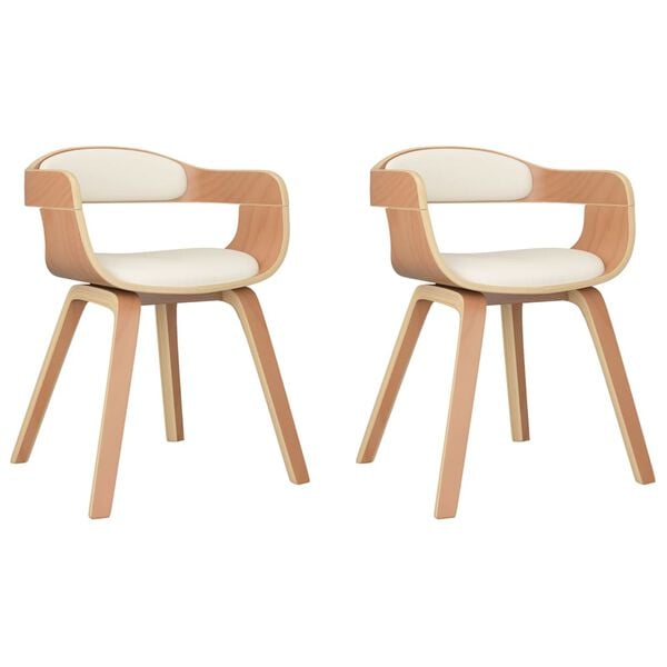 vidaXL Krzesła stołowe, 2 szt., kremowe, gięte drewno i sztuczna sk&oacute;ra