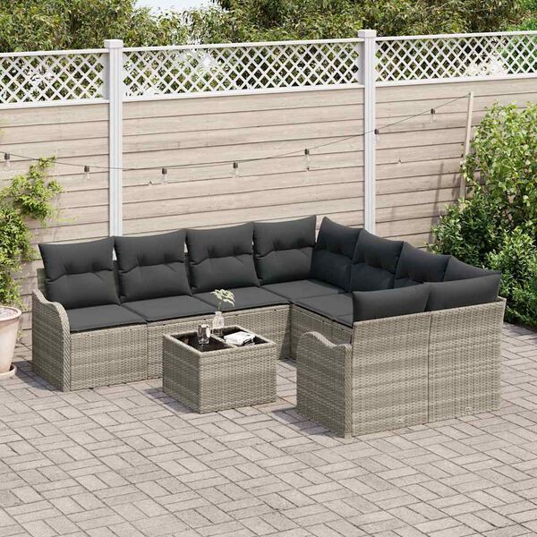 vidaXL Zestaw Sof na Ogr&oacute;d 9 pcs Jasnoszary 55 x 55 x 37 cm Polirattan