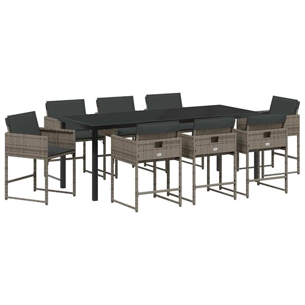 vidaXL Zestaw do jadalni w ogrodzie 9 pcs Szary polirattan