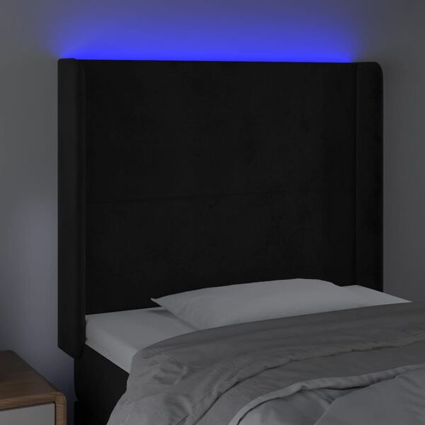 vidaXL Zagł&oacute;wek do ł&oacute;żka z LED, czarny, 83x16x118/128 cm, aksamit