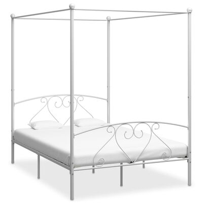 vidaXL Rama łóżka z baldachimem, biała, metalowa, 160 x 200 cm