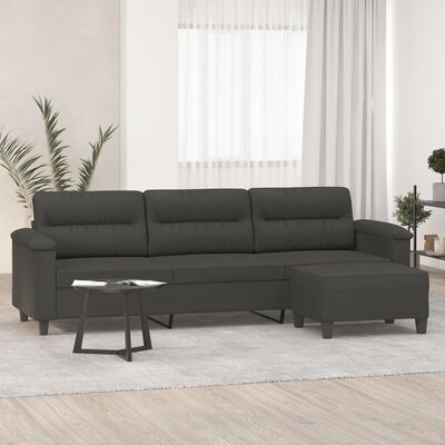 vidaXL 3-os. sofa z podnóżkiem, ciemnoszara, 210 cm, obita mikrofibrą