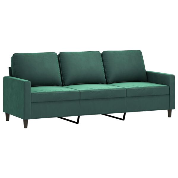 vidaXL 3-osobowa sofa z podnóżkiem, ciemnozielony, 180 cm, aksamit