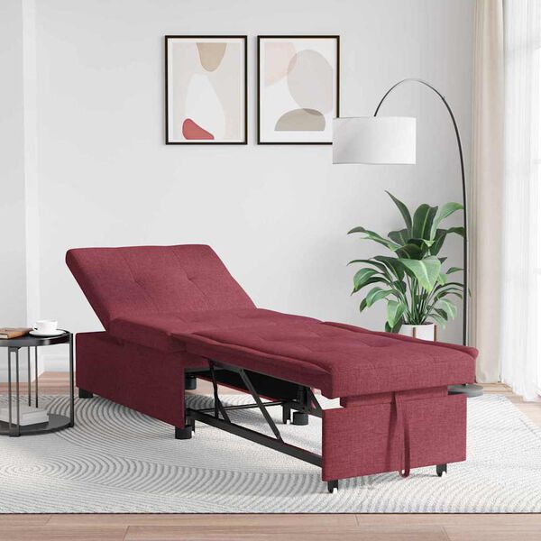 vidaXL Rozkładana sofa Czerwone wino 194 x 50 x 82 cm tkanina