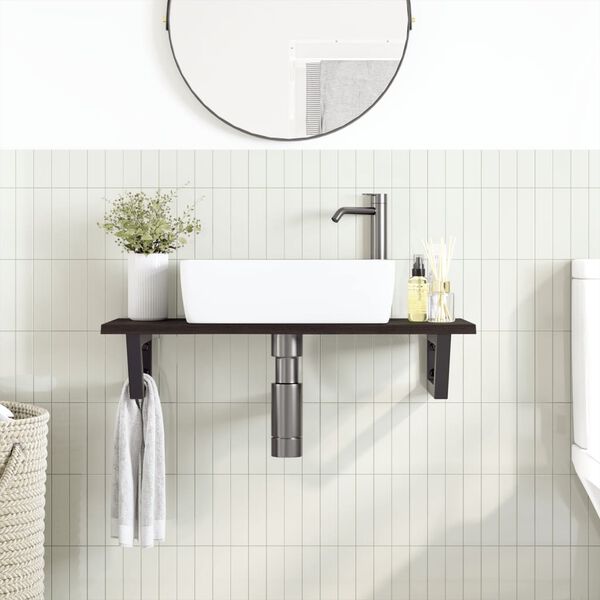 vidaXL P&oacute;łka ścienna pod umywalkę, stal i lite drewno dębowe