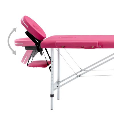 vidaXL Składany stół do masażu, 4-strefowy, aluminiowy, różowy