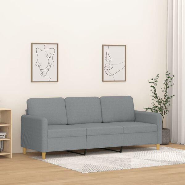 vidaXL Sofa 3-osobowa, jasnoszara, 180 cm, tapicerowana tkaniną