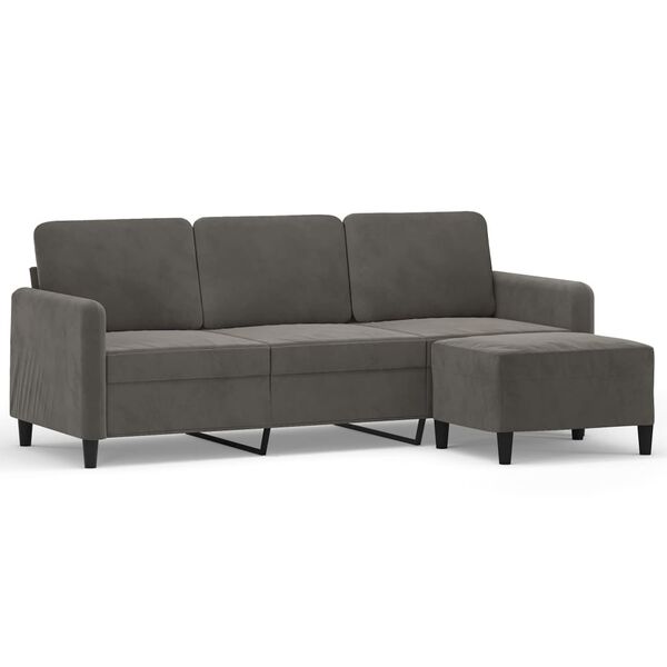 vidaXL 3-osobowa sofa z podn&oacute;żkiem, ciemnoszary, 180 cm, aksamit