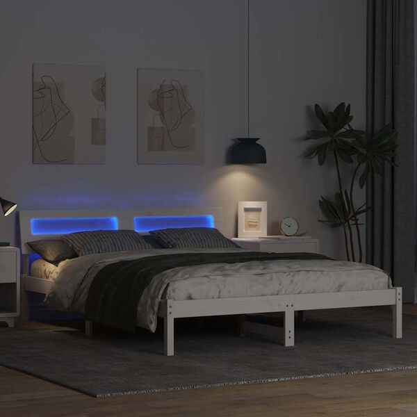 vidaXL Ramka ł&oacute;żka Z zagł&oacute;wkiem Biały 150 x 200 cm Lite drewno sosnowe