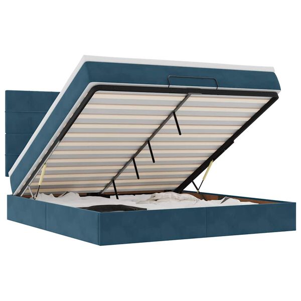 vidaXL Rama ł&oacute;żka otomana z materacami, niebieska, 180x200 cm, aksamit
