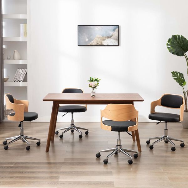 vidaXL Krzesła obrotowe, 4 szt., czarne, gięte drewno i sztuczna sk&oacute;ra