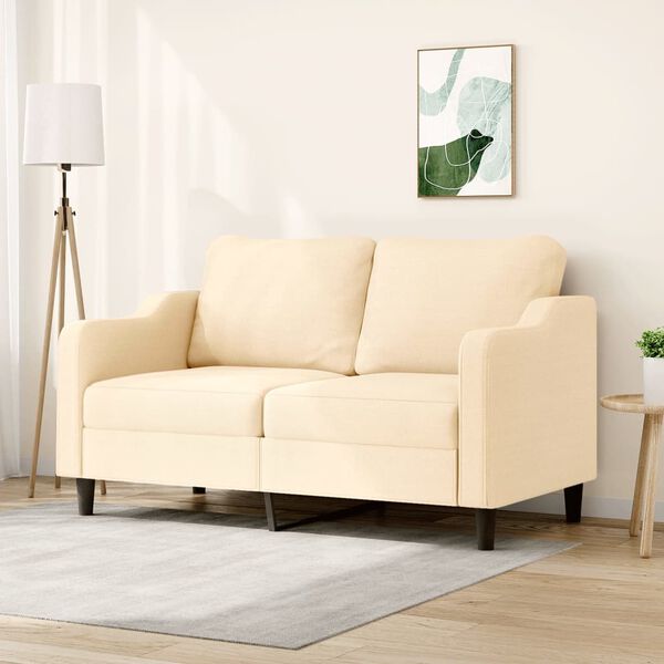 vidaXL 2-osobowa sofa, kremowa, 140 cm, tapicerowana tkaniną
