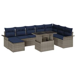 vidaXL Zestaw Sof na Ogr&oacute;d z poduszką 9 pcs Szary Rattan poli