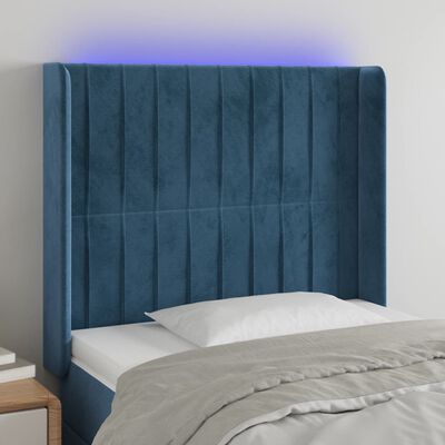 vidaXL Zagłówek do łóżka z LED ciemnoniebieski 83x16x118/128cm tkanina