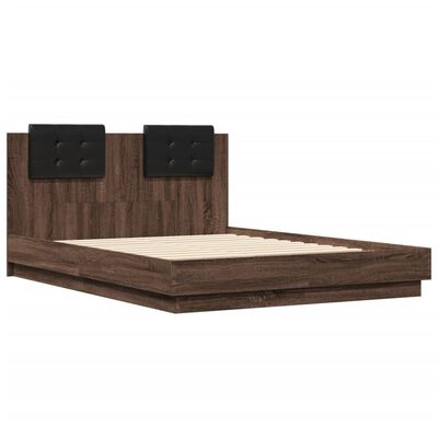 vidaXL Rama łóżka z wezgłowiem i LED, brązowy dąb, 140x190 cm