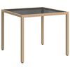 vidaXL St&oacute;ł ogrodowy, 90x90x75 cm, szkło i rattan PE, beżowy