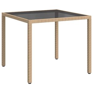 vidaXL St&oacute;ł ogrodowy, 90x90x75 cm, szkło i rattan PE, beżowy