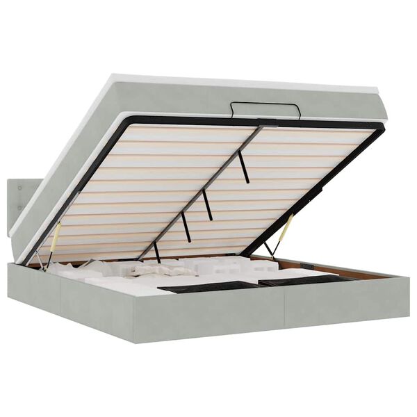 vidaXL Rama ł&oacute;żka otomana z materacem, szara, 180x200cm, aksamit