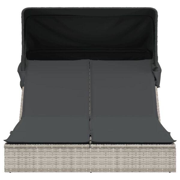 vidaXL Podwójna leżanka z zadaszeniem i poduszkami, jasnoszara