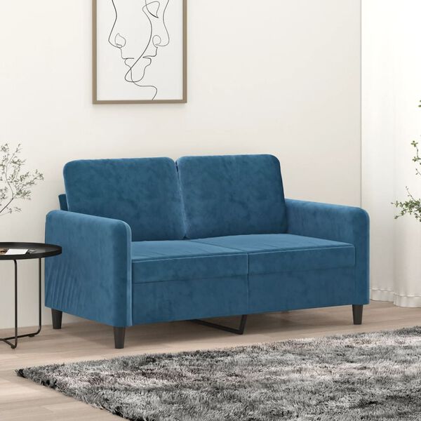 vidaXL Sofa 2-osobowa, niebieski, 120 cm, tapicerowana aksamitem