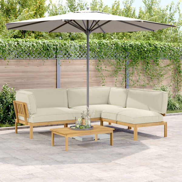 vidaXL Zestaw Sof z poduszką Gładki 4 pcs Kremowy Lite Drewno Akacji