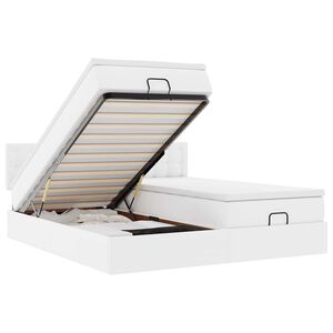 vidaXL Rama ł&oacute;żka otomana z materacami, biała, 200x200 cm, ekosk&oacute;ra