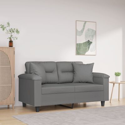 vidaXL 2-osobowa sofa z poduszkami, ciemnoszara, 120 cm, mikrofibra