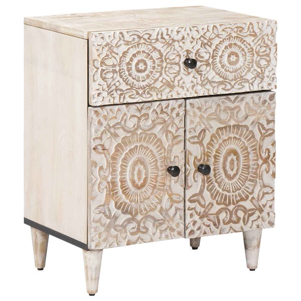 vidaXL Szafka ł&oacute;żkowa z szufladą Biały 50 x 33 x 60 cm Drewno z mango