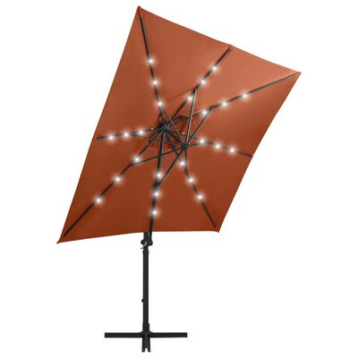 vidaXL Parasol wiszący z lampkami LED i słupkiem, terakota, 250 cm