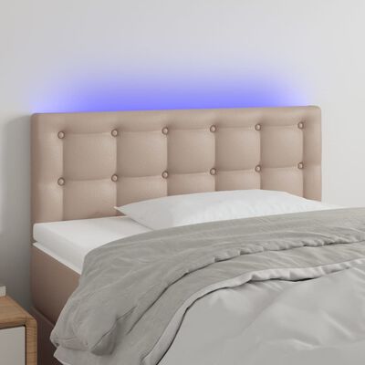vidaXL Zagłówek do łóżka z LED, cappuccino, 100x5x78/88 cm, ekoskóra