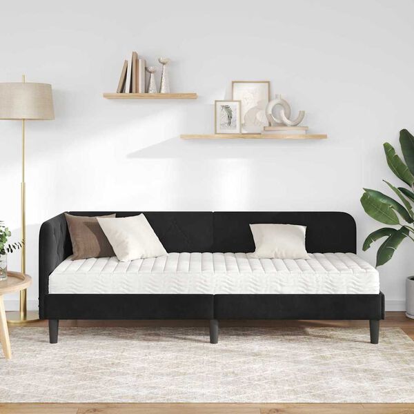 vidaXL Rama łóżka narożnego z materacem Czarny 80 x 200 cm Aksamit