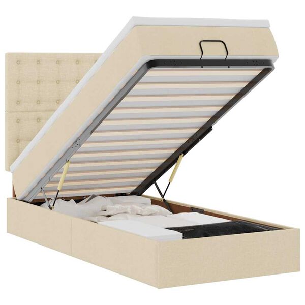 vidaXL Rama ł&oacute;żka otomana z materacem, kremowa, 90x190 cm, tkanina